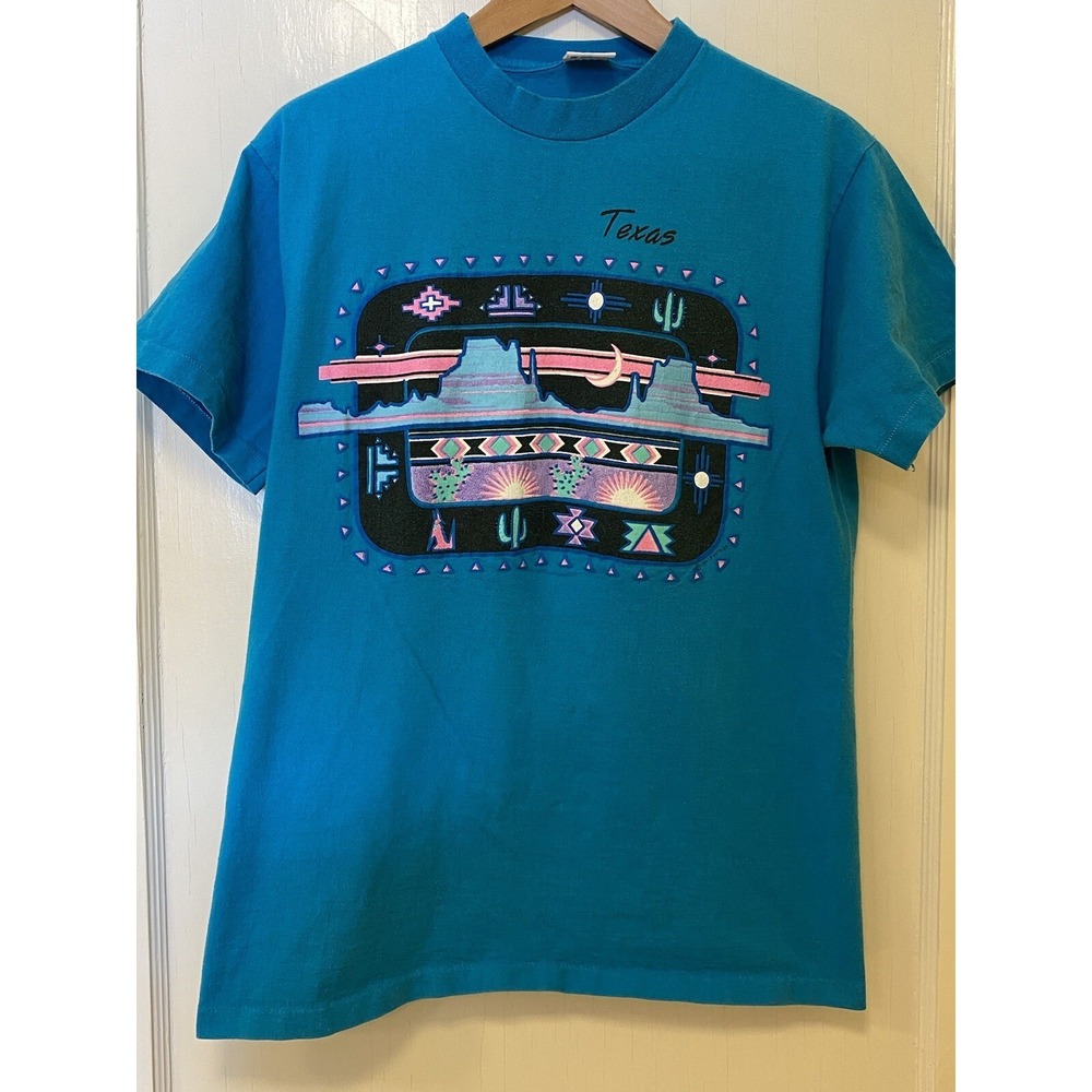 Vintage Turquoise Texas L Anvil T-shirt Single Stitch USA Southwestern